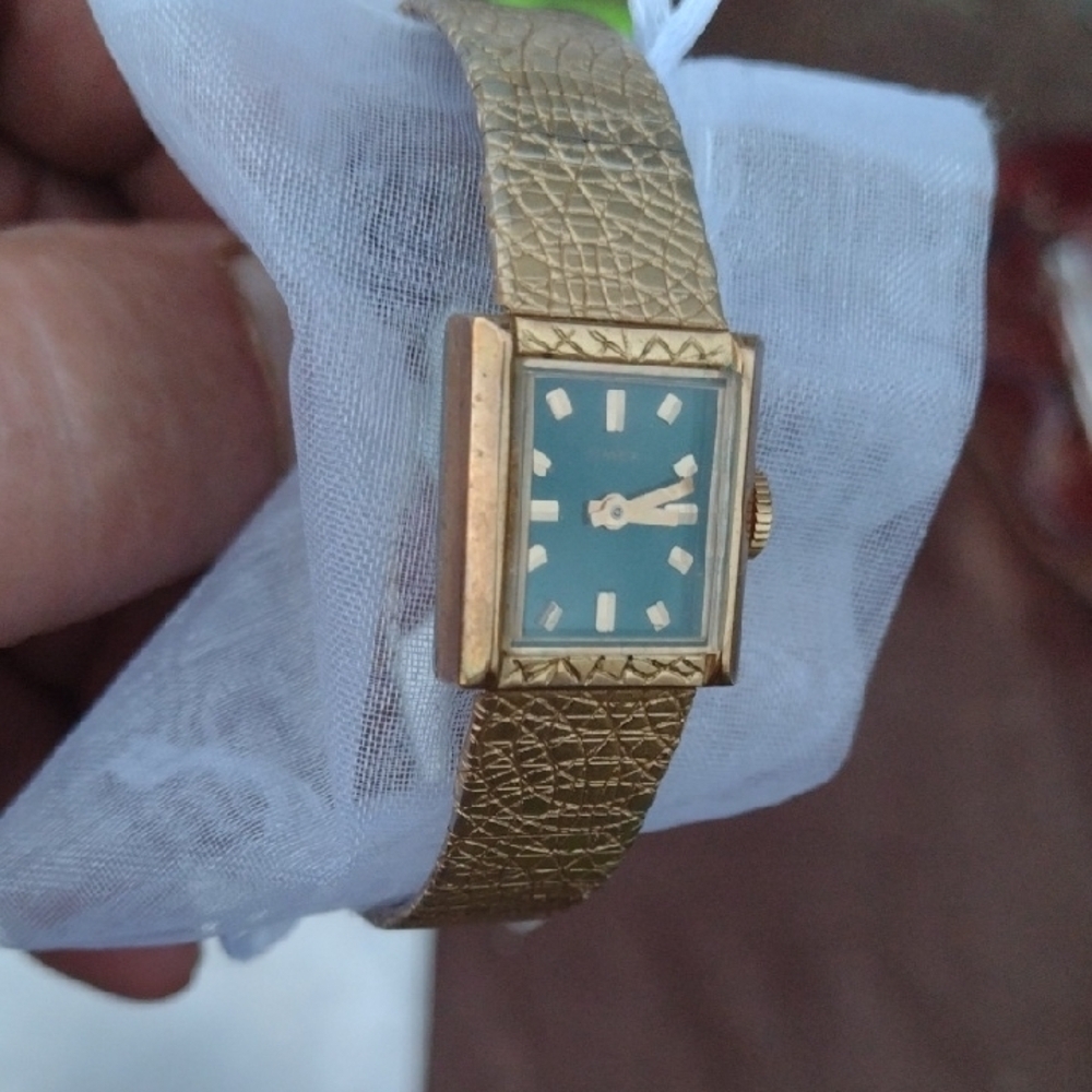 Gold Textured Timex Watch with Blue Dial